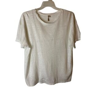 Banana Republic Womens Large Ivory White Linen Cotton Blend Slub Knit Tee Shirt